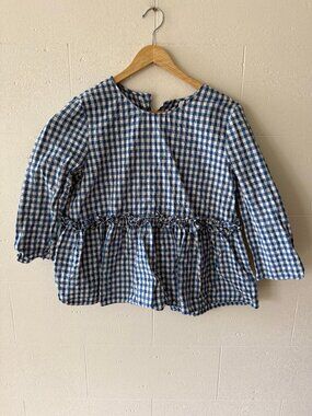 Zara | Gingham Cotton Blue Peplum Ruffle Top | Coquette Summer | Large